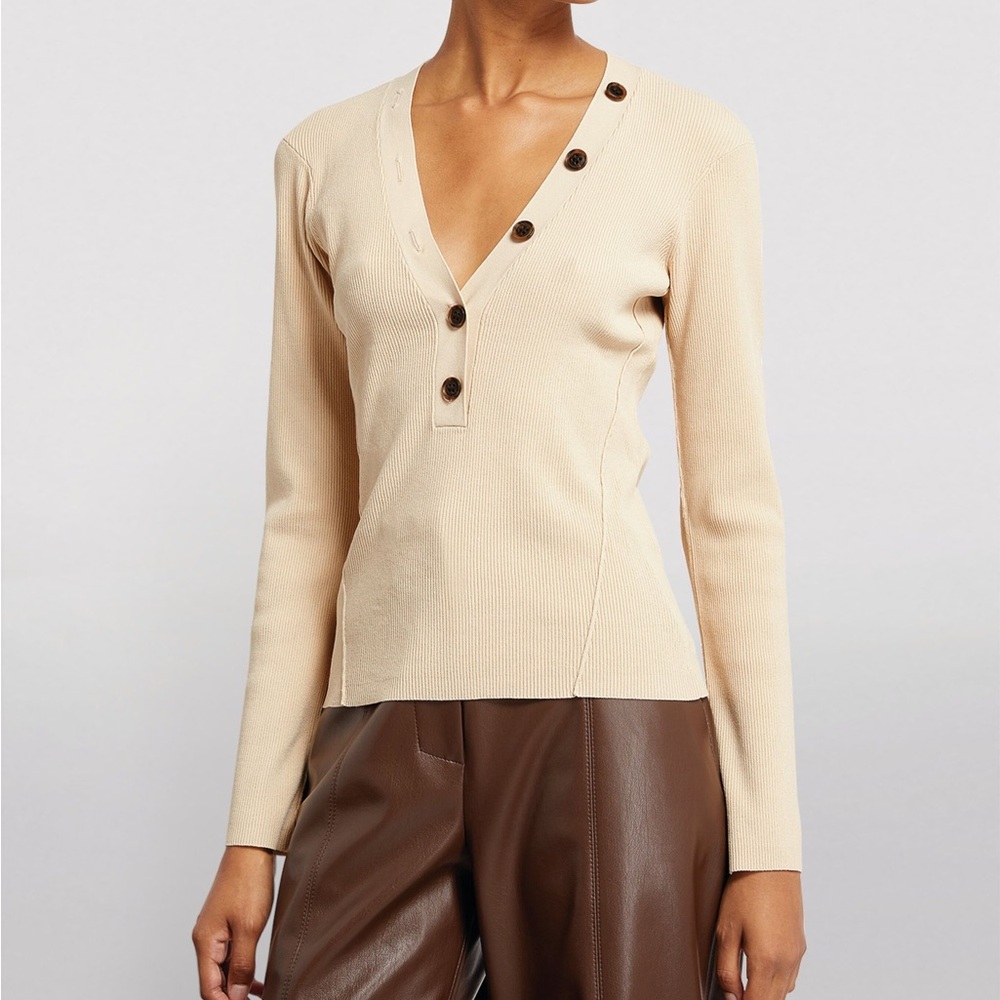 Frame Ribbed Knit V Neck Top